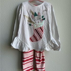 Cozy Holiday Cat Kids Pajama Set - White and Red